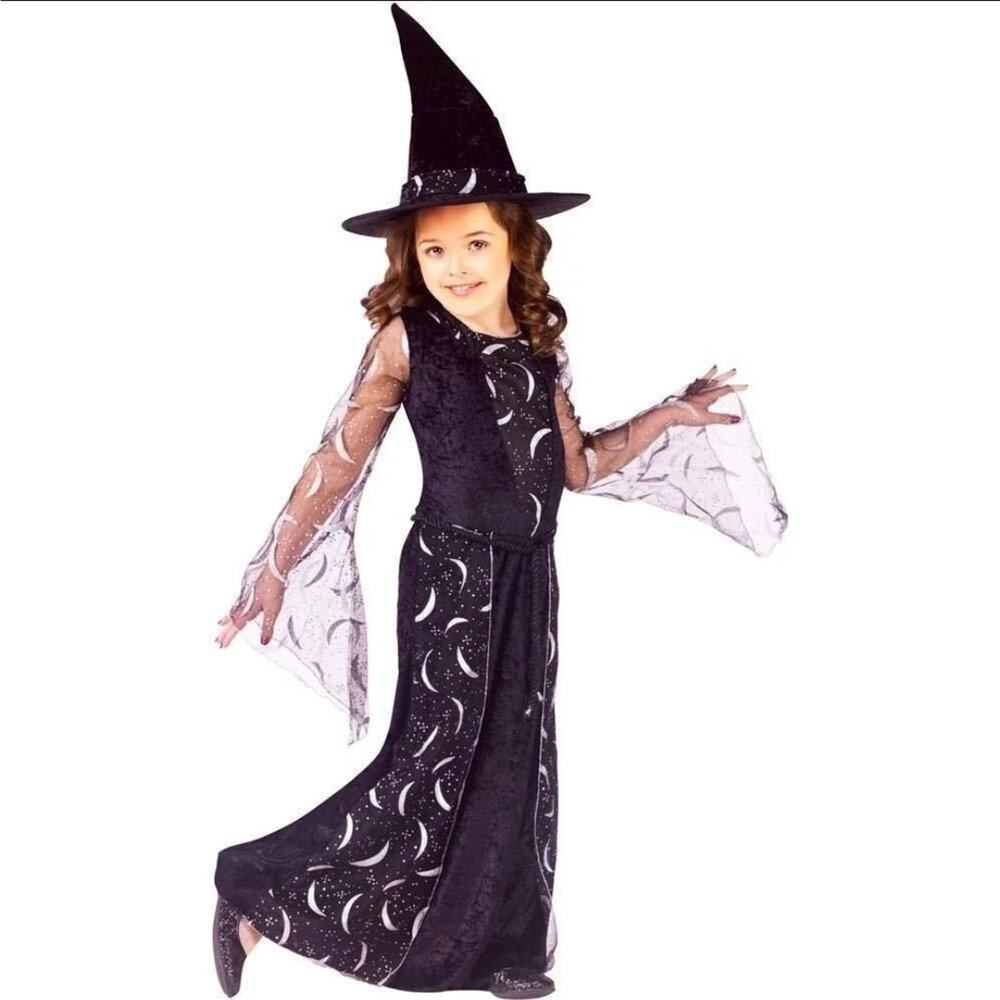 Fun World Girls M (8) Glitter Sleeves Sorceress Dress Gown Halloween Costume